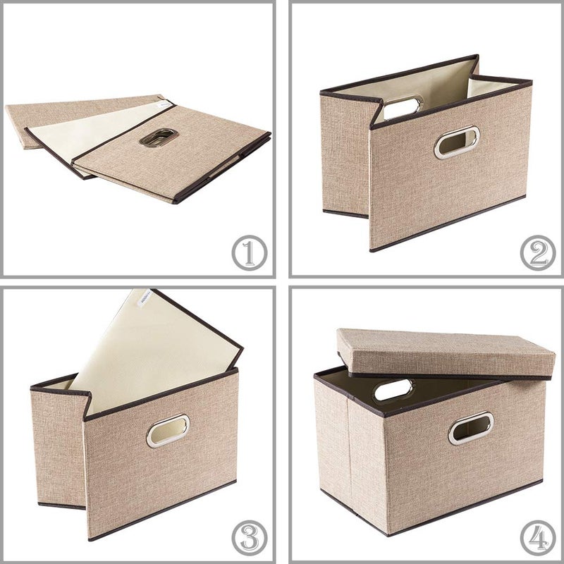 PRANDOM Collapsible Storage Cubes with Lids [3-Pack] Jute Fabric Foldable Storage Boxes Organizer Containers Baskets Bins with Cover for Home Bedroom Closet Office Nursery (14.9x9.8x9.8) - Image 5